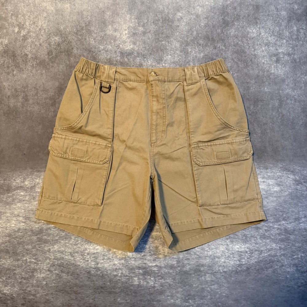 VTG Columbia Klamath Cargo Shorts Mens 34 Tan Cotton Canvas Hiking D-Ring AM4241